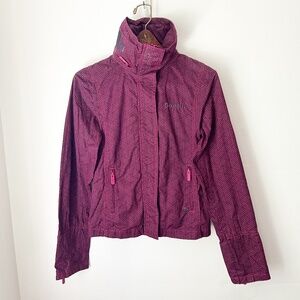 Bench Jacket Burgundy Fuschia Pink Geometric Print Cotton Hood Medium